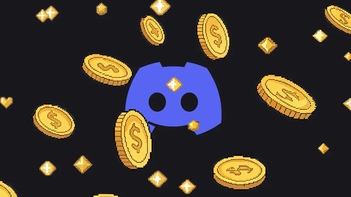 Discord logo with gold coins falling