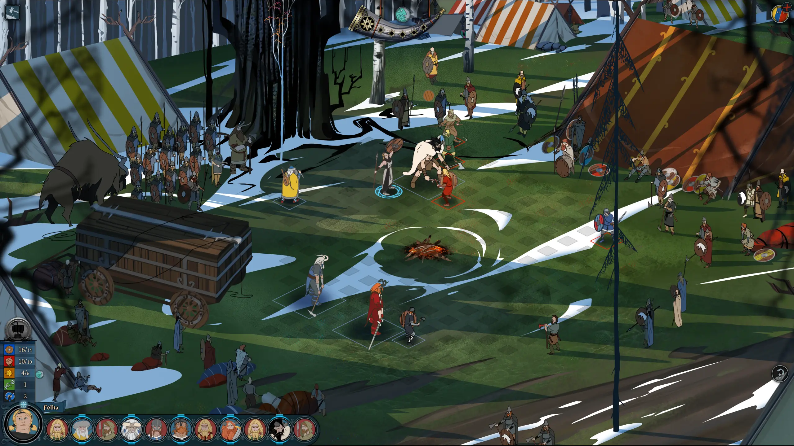 The Banner Saga hand drawn tactical scene