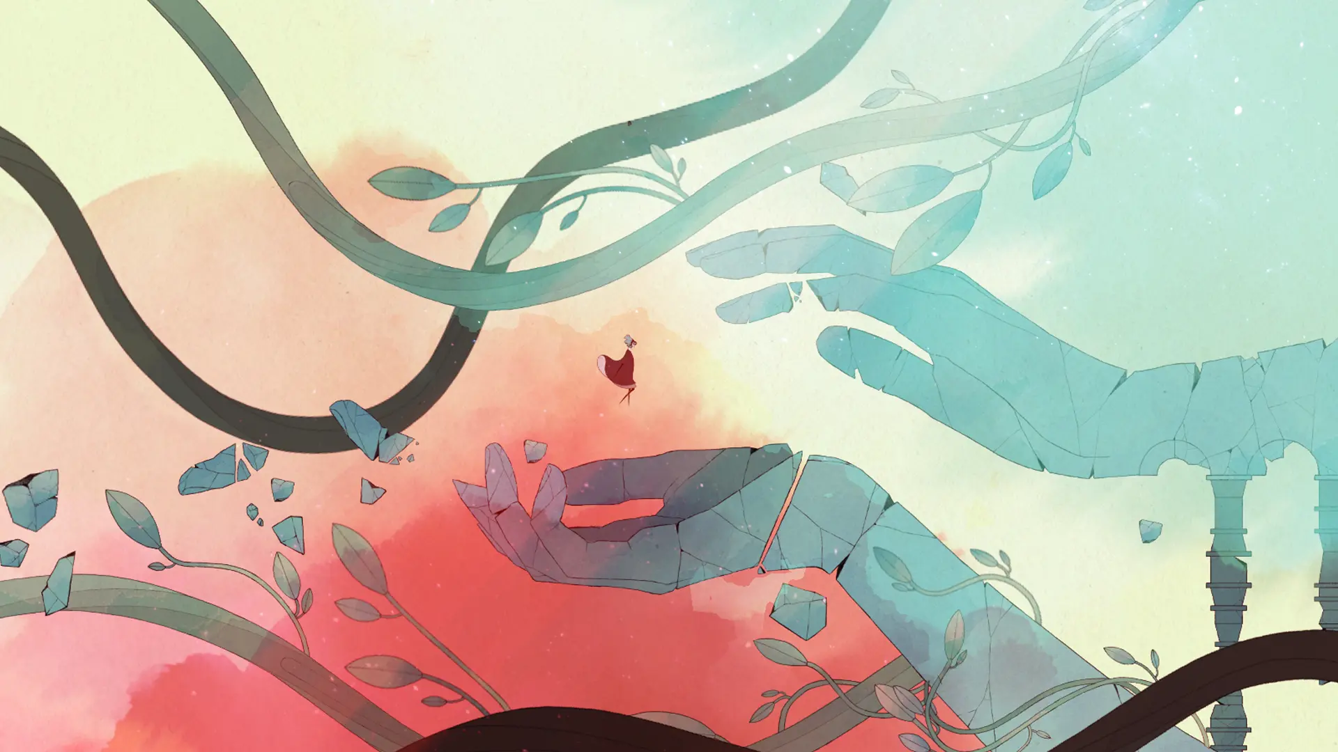 Gris watercolor environment with flowing dress