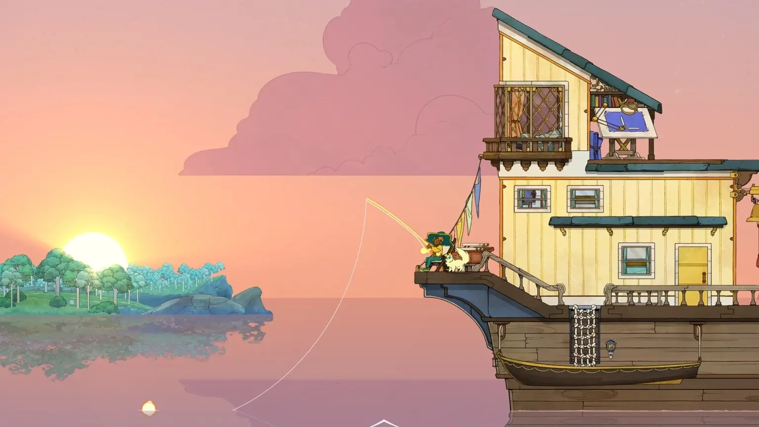 Spiritfarer cozy hand drawn boat on the sea